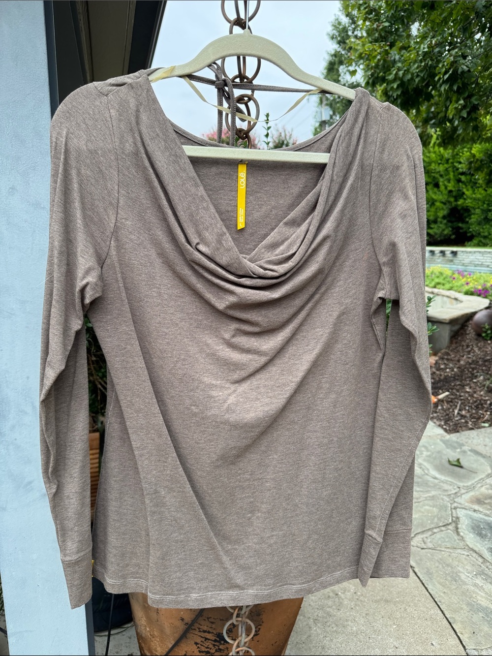 Lole Taupe/Brown Draped Cowl Neck Top | Long Sleeve | Organic Cotton Blend